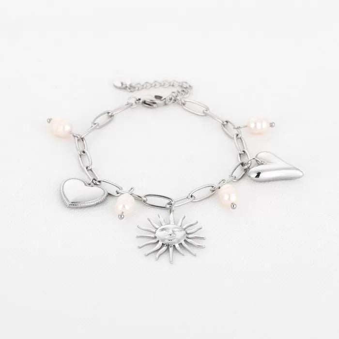 Zilveren schakel armband met bedels
