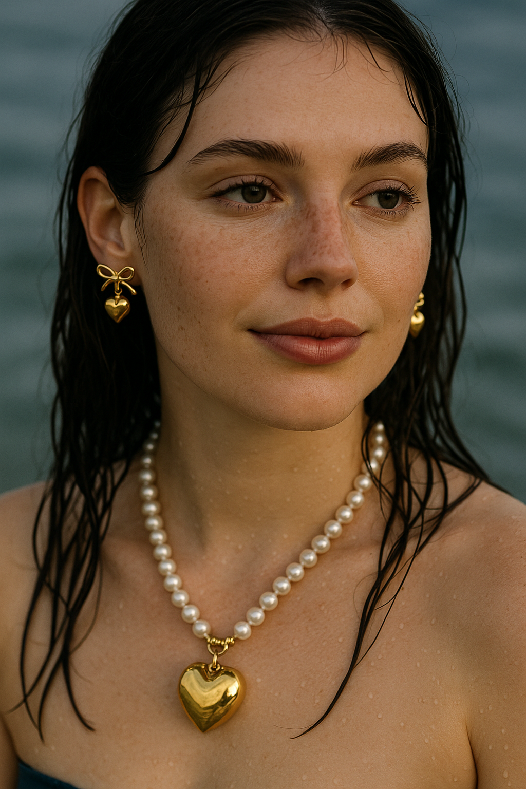 Parel ketting met gouden hart